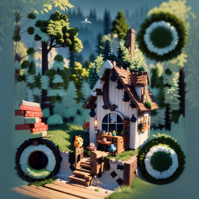 Clay Forest Cabin Diorama QR Code Art — image 1