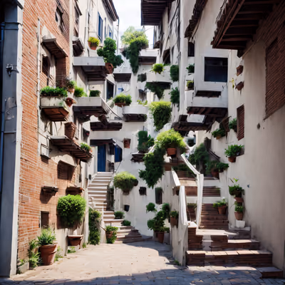 Plant Lined Alley Stairway Photorealistic QR Code Art — image 1