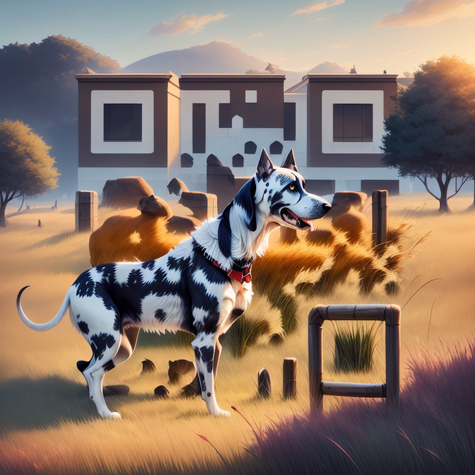 Датский дог в поле, цифровая живопись QR-код — изображение 1