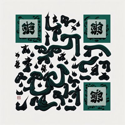 Green Ink Brush Calligraphy Emblem QR Code Art