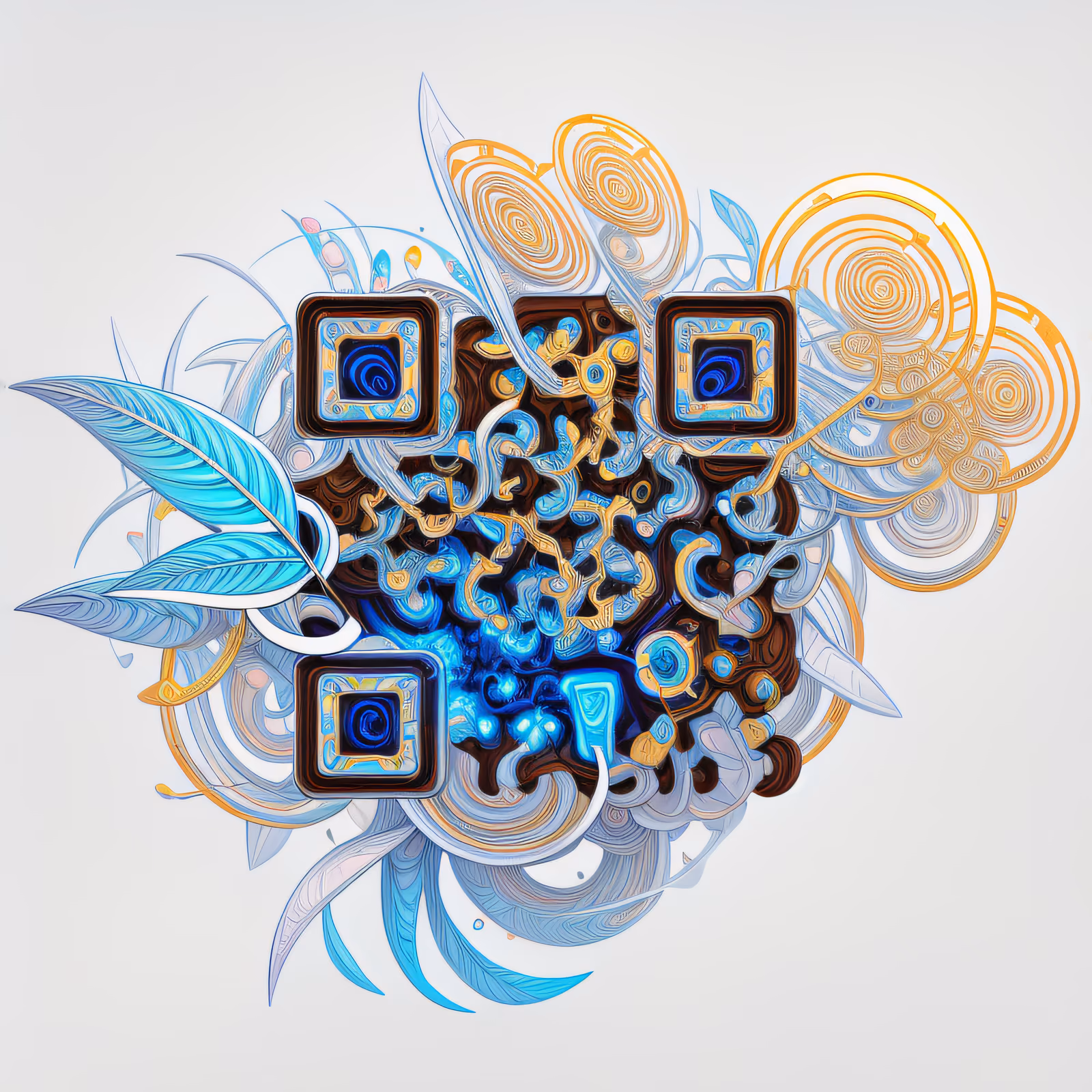 Сюрреалистичный ботанический фрактал, стикер с QR-кодом — изображение 1