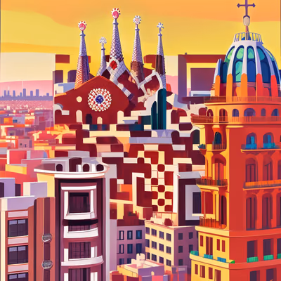 Barcelona Gaudi Cityscape Vector QR Code for Posters — image 1