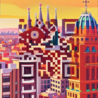 Barcelona Gaudi Cityscape Vector QR Code for Posters
