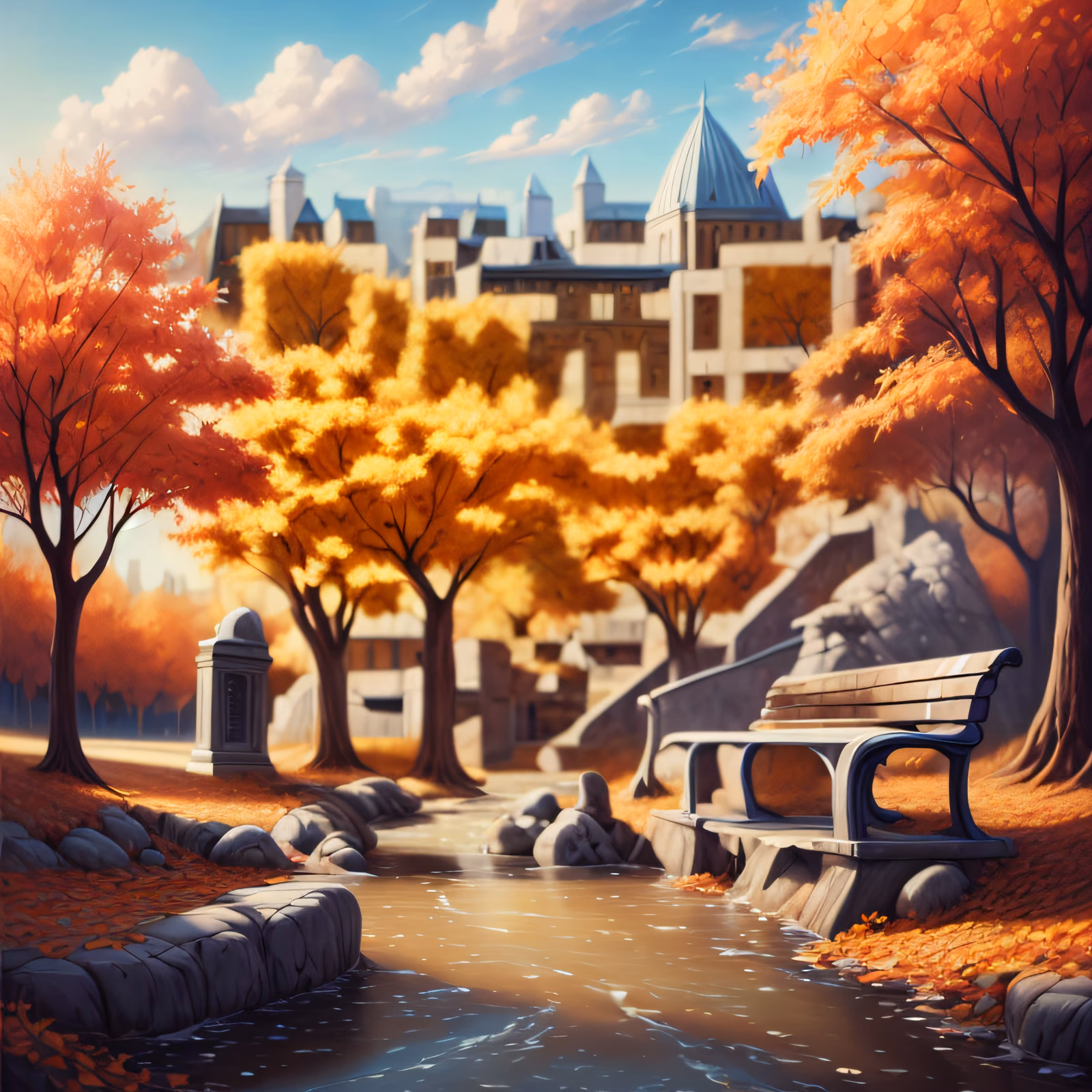 Autumn Park Bench Digital Painting QR Code Art — image 1