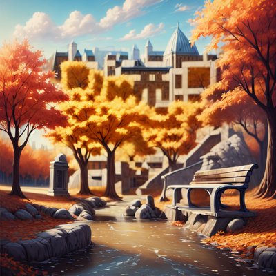 Autumn Park Bench Digital Painting QR Code Art