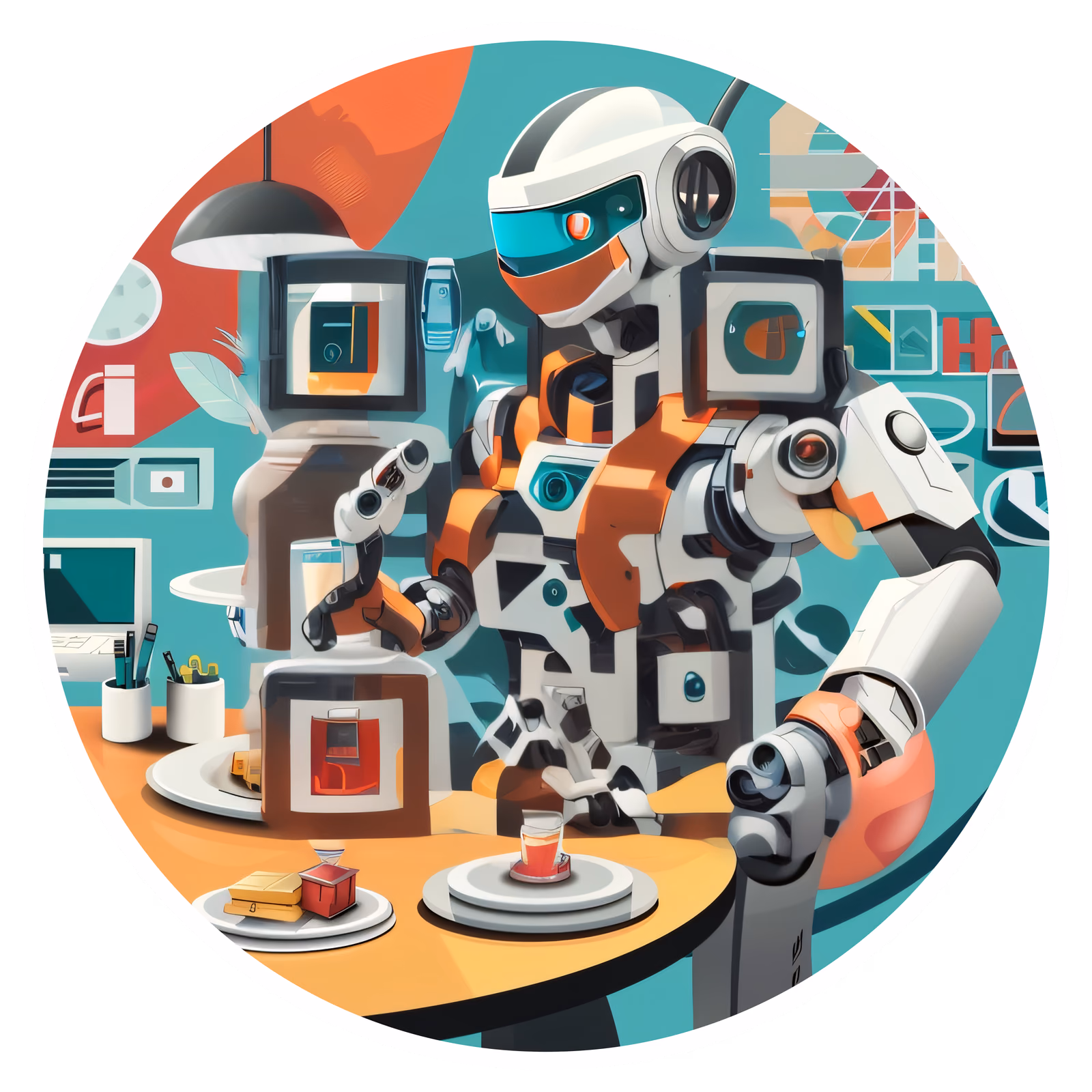 Robot Butler Retrofuturism Vector QR Code for Stickers — image 1