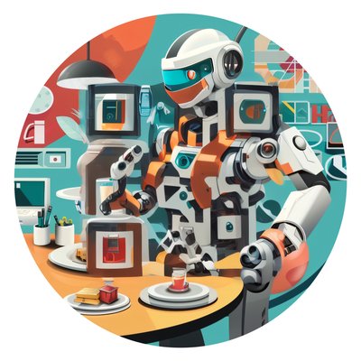 Робот-дворецкий в стиле ретрофутуризма: векторный QR-код для стикеров