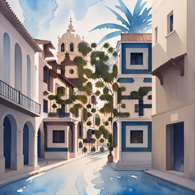 Colonial Plaza Street Watercolor QR Code Art — image 1