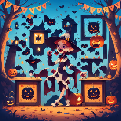 Halloween Pumpkins and Bats Cartoon QR Code for Flyers — image 1