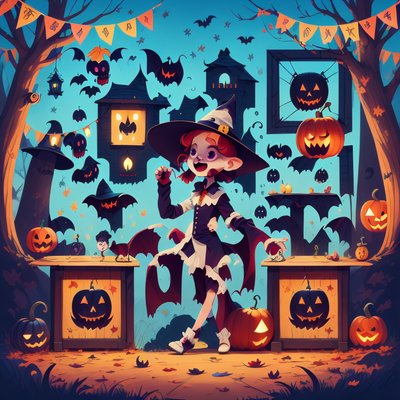 Halloween Pumpkins and Bats Cartoon QR Code for Flyers