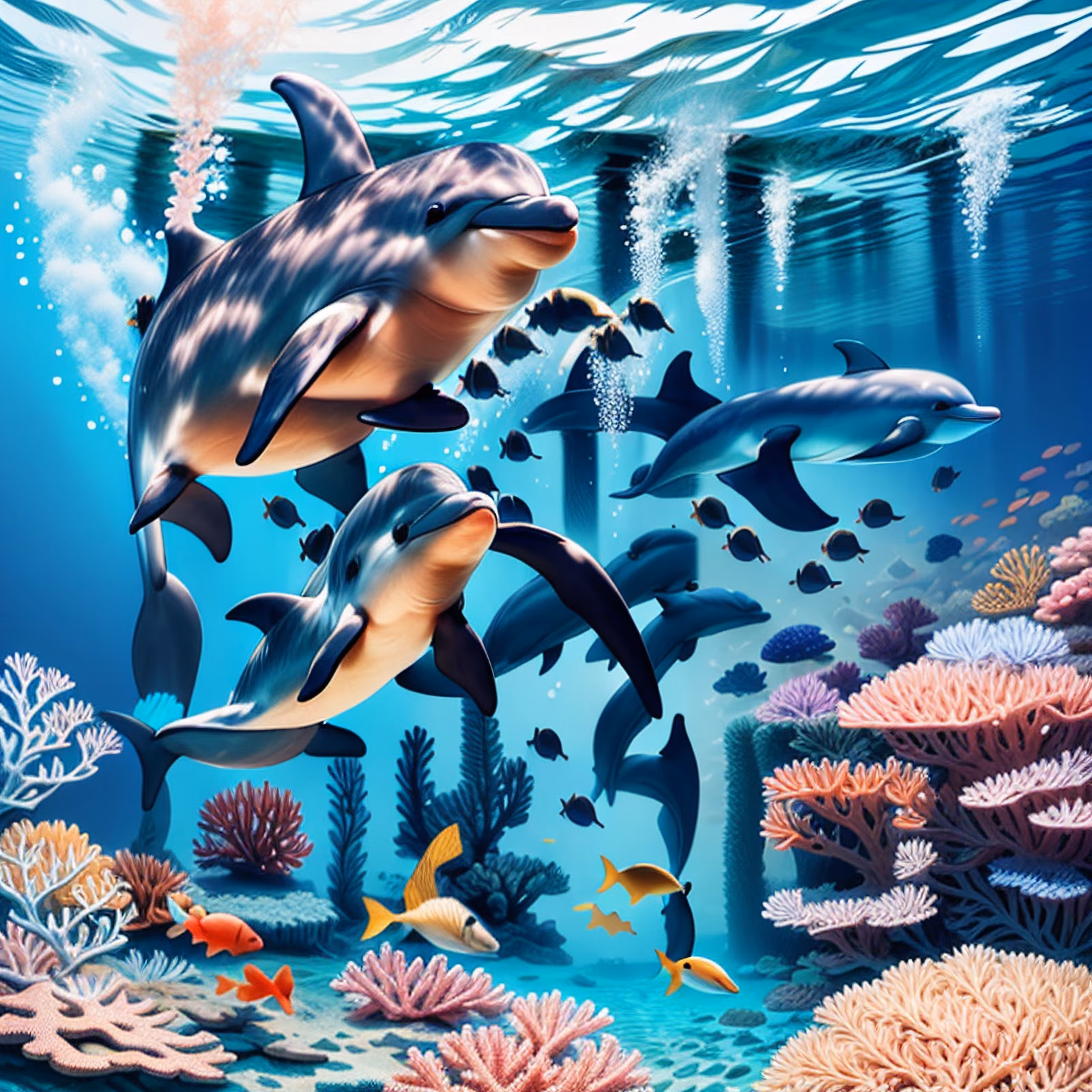 Dolphins Over Coral Reef Painting QR Code Art — image 1