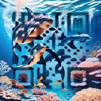 Dolphins Over Coral Reef Painting QR Code Art — image 1