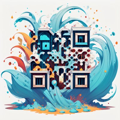 Затопленный дом в стиле игрового арта: QR-код для постеров