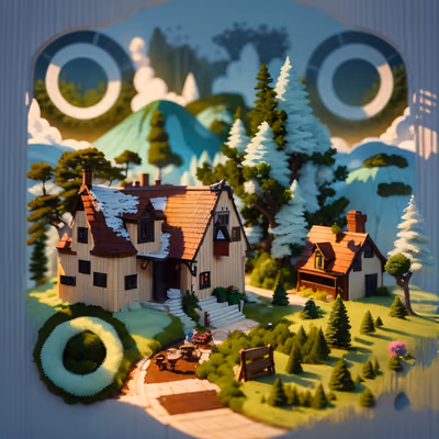 Miniature Cabin Diorama 3D QR Code Art — image 1