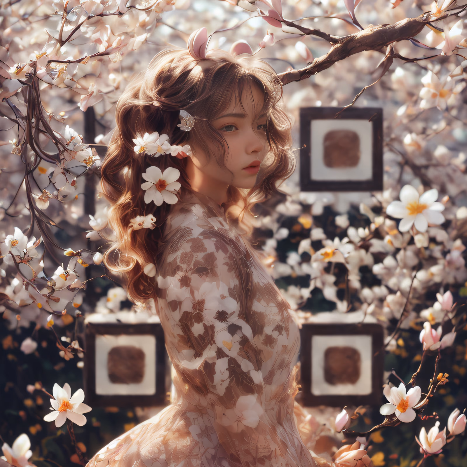 Woman Among Magnolia Blossoms Realistic QR Code Art — image 1