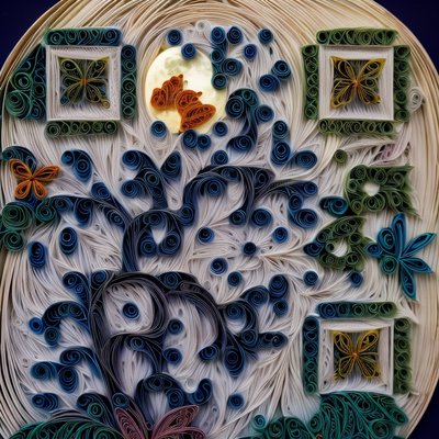 Quilled Paper Tree and Butterflies QR Code Art