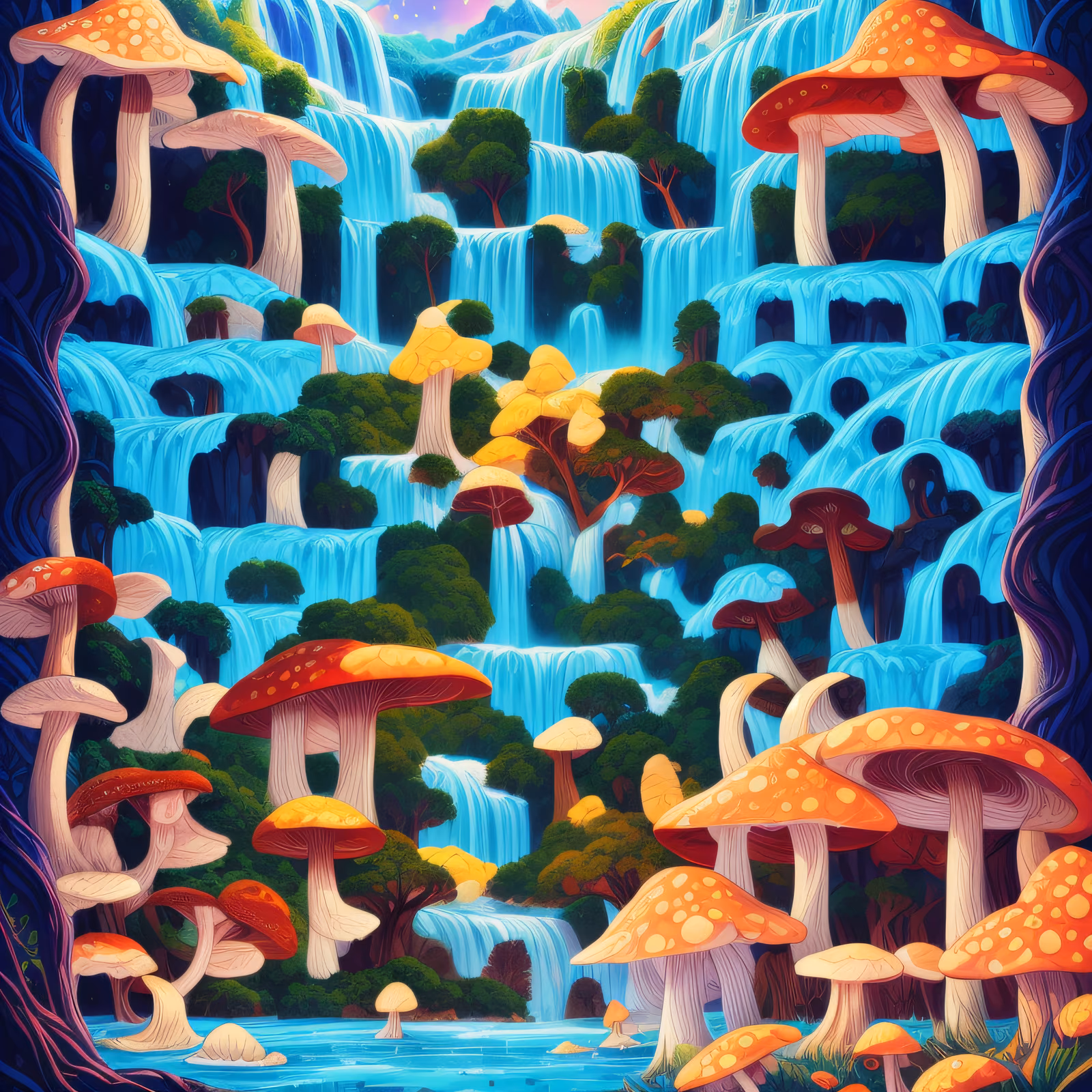 Psychedelic Mushroom Waterfall Forest QR Code for Posters — image 1