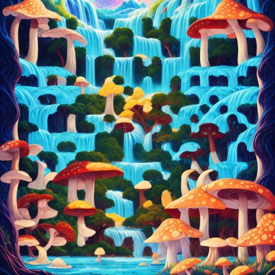 Psychedelic Mushroom Waterfall Forest QR Code for Posters