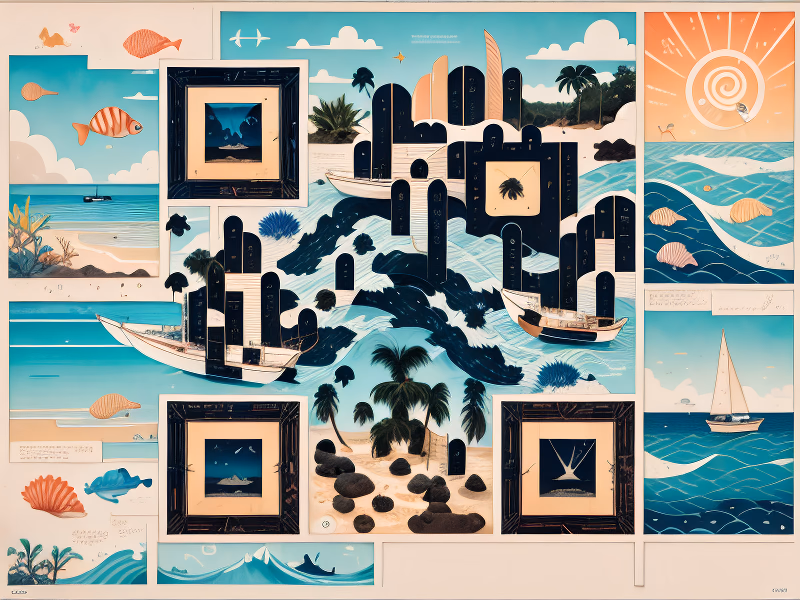 Tropical Beach Paper Collage QR Code for Posters — image 1