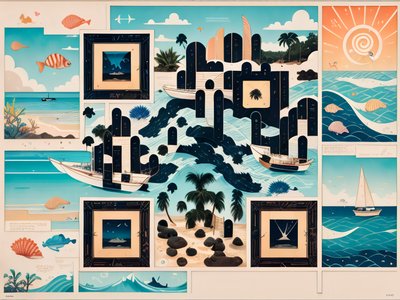 Tropical Beach Paper Collage QR Code for Posters