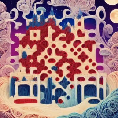 Quilled Paper Castle Under Moon QR Code Art — image 1