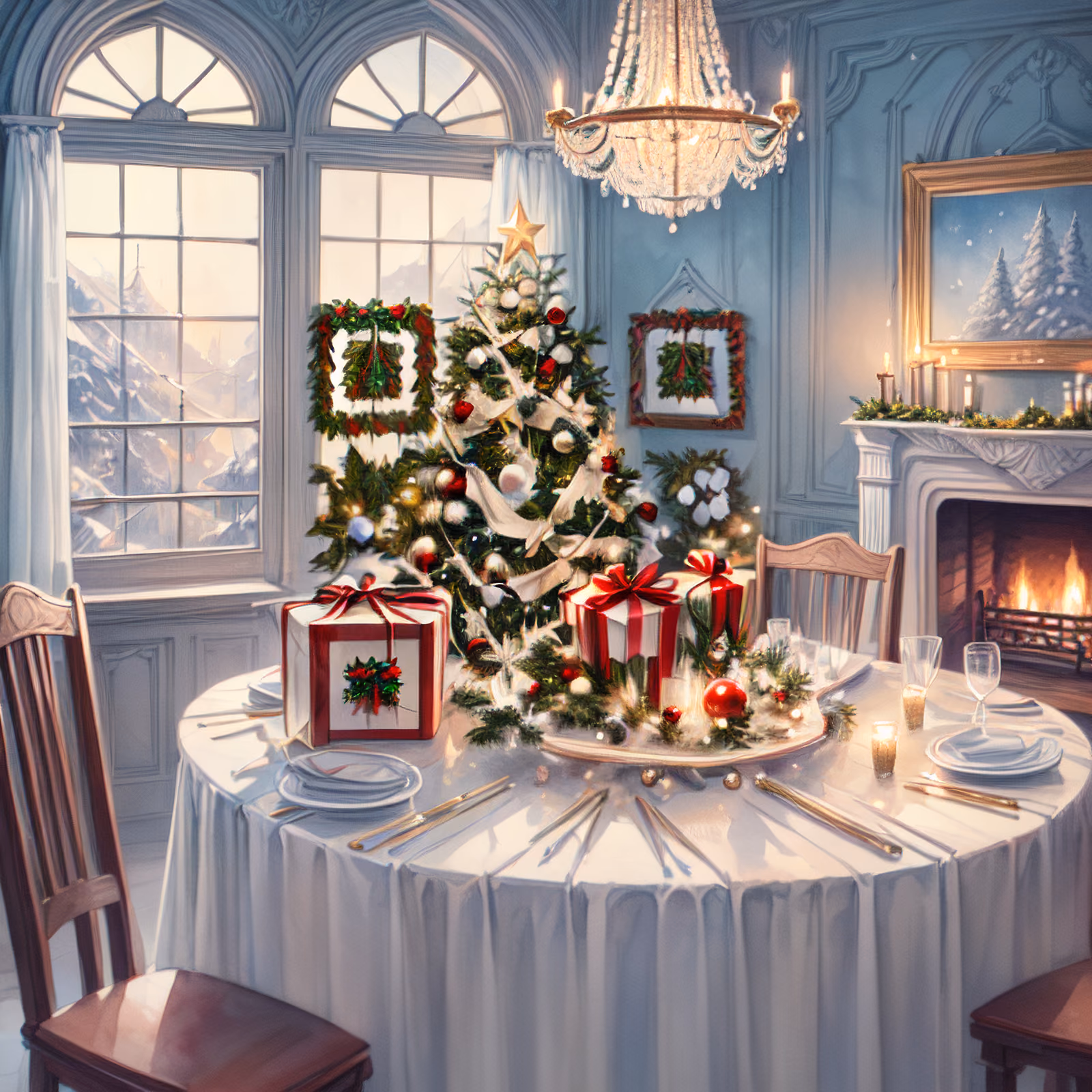 Christmas Dining Table Watercolor QR Code for Greeting Cards — image 1