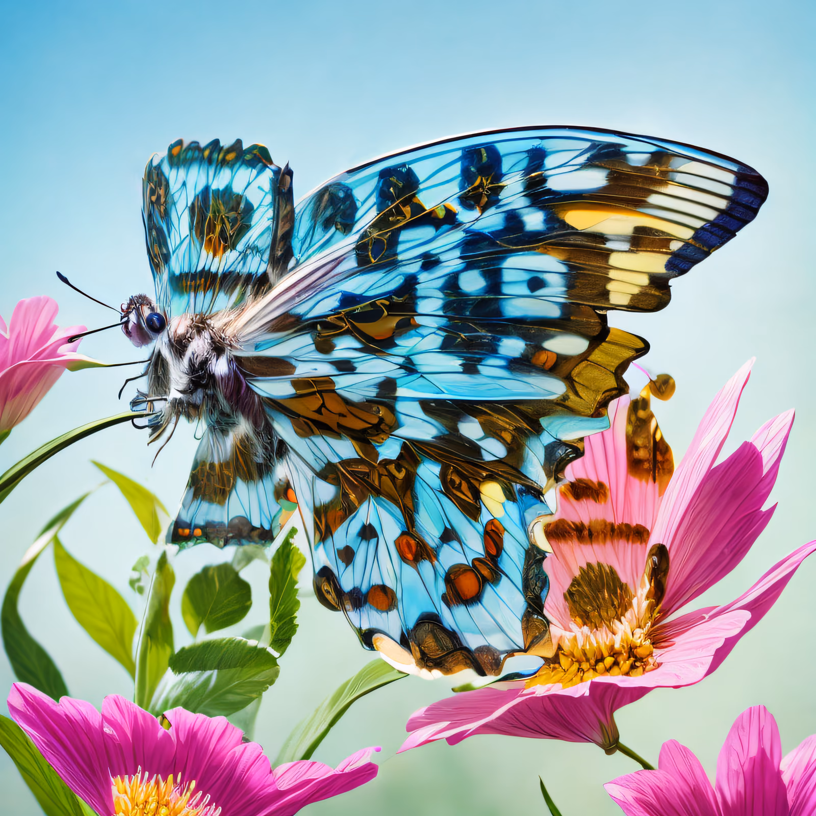 Blue Butterfly Pink Flower Photorealistic QR Code Art — image 1