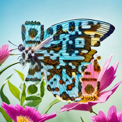 Blue Butterfly Pink Flower Photorealistic QR Code Art