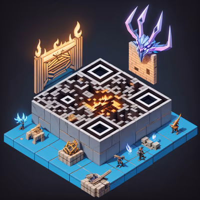 Isometric Trophy Lodge Fireplace QR Code Art — image 1