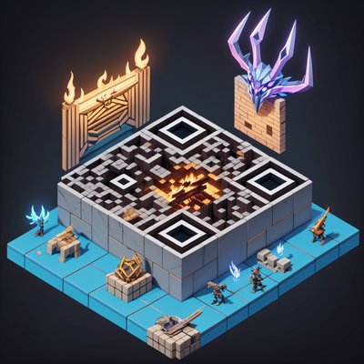 Isometric Trophy Lodge Fireplace QR Code Art