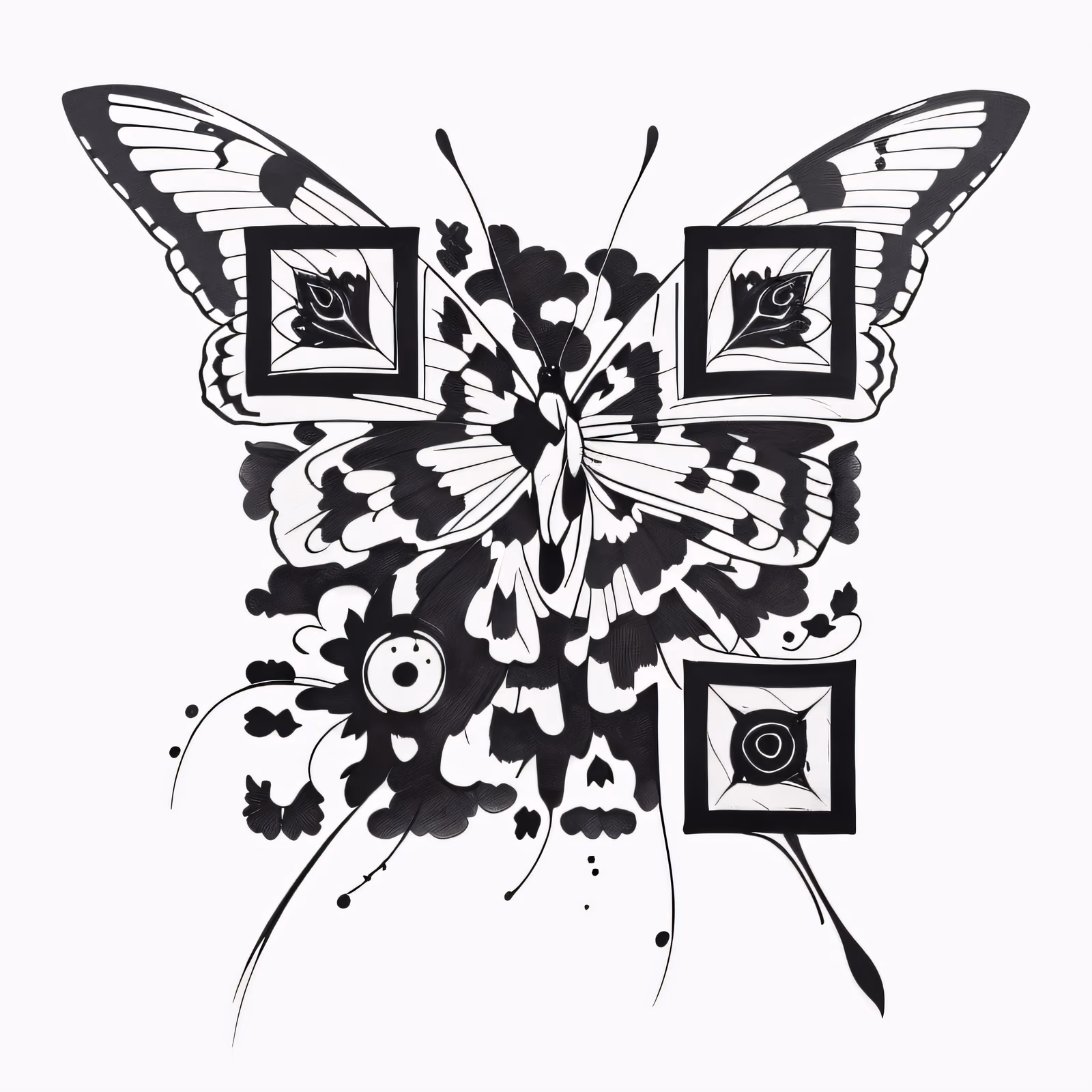 Floral Winged Butterfly Tattoo QR Code for Temporary Tattoos — image 1