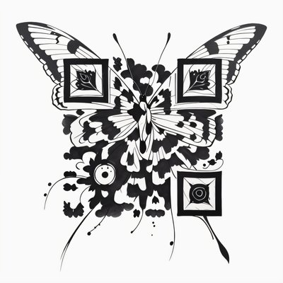 Цветочная бабочка с крыльями: QR-код для временных татуировок