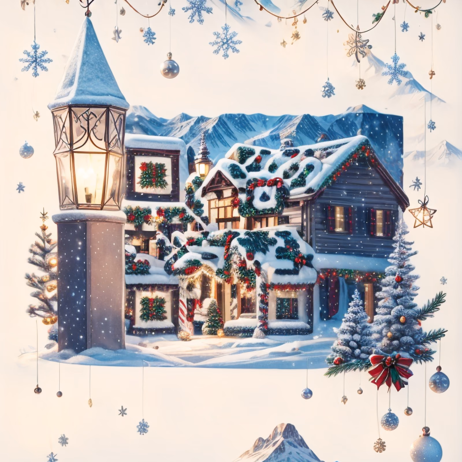 Snowy Christmas Chalet Digital Painting QR Code for Greeting Cards — image 1