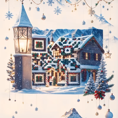 Snowy Christmas Chalet Digital Painting QR Code for Greeting Cards — image 1