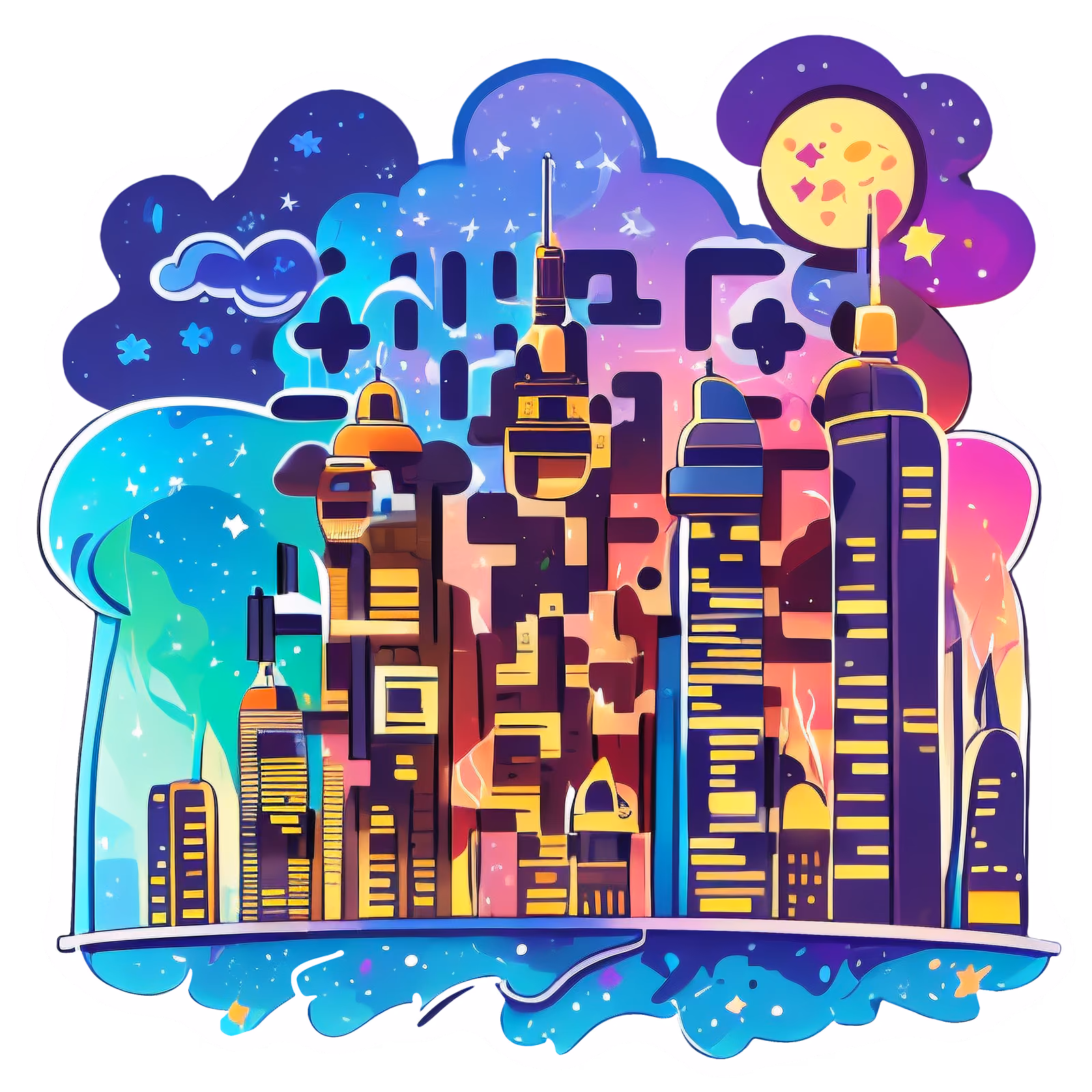 Night City Skyline Vector QR Code for Stickers — image 1