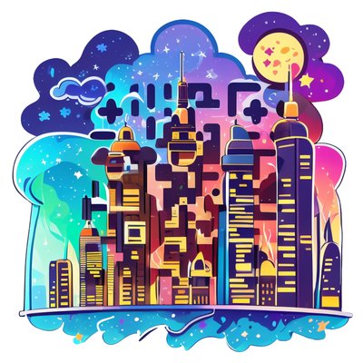 Night City Skyline Vector QR Code for Stickers