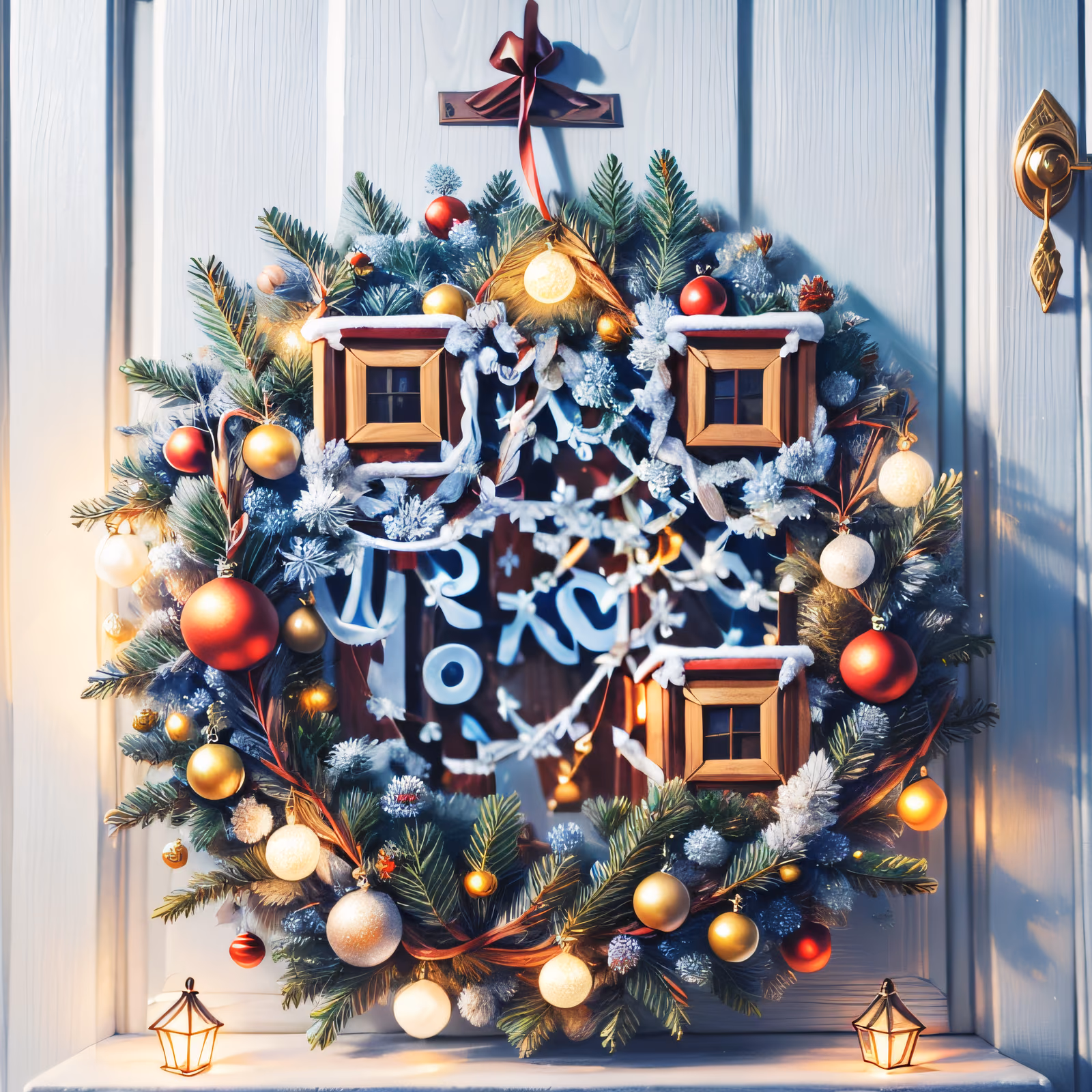 Christmas Door Wreath Painting QR Code for Greeting Cards — image 1