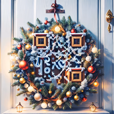 Christmas Door Wreath Painting QR Code for Greeting Cards — image 1