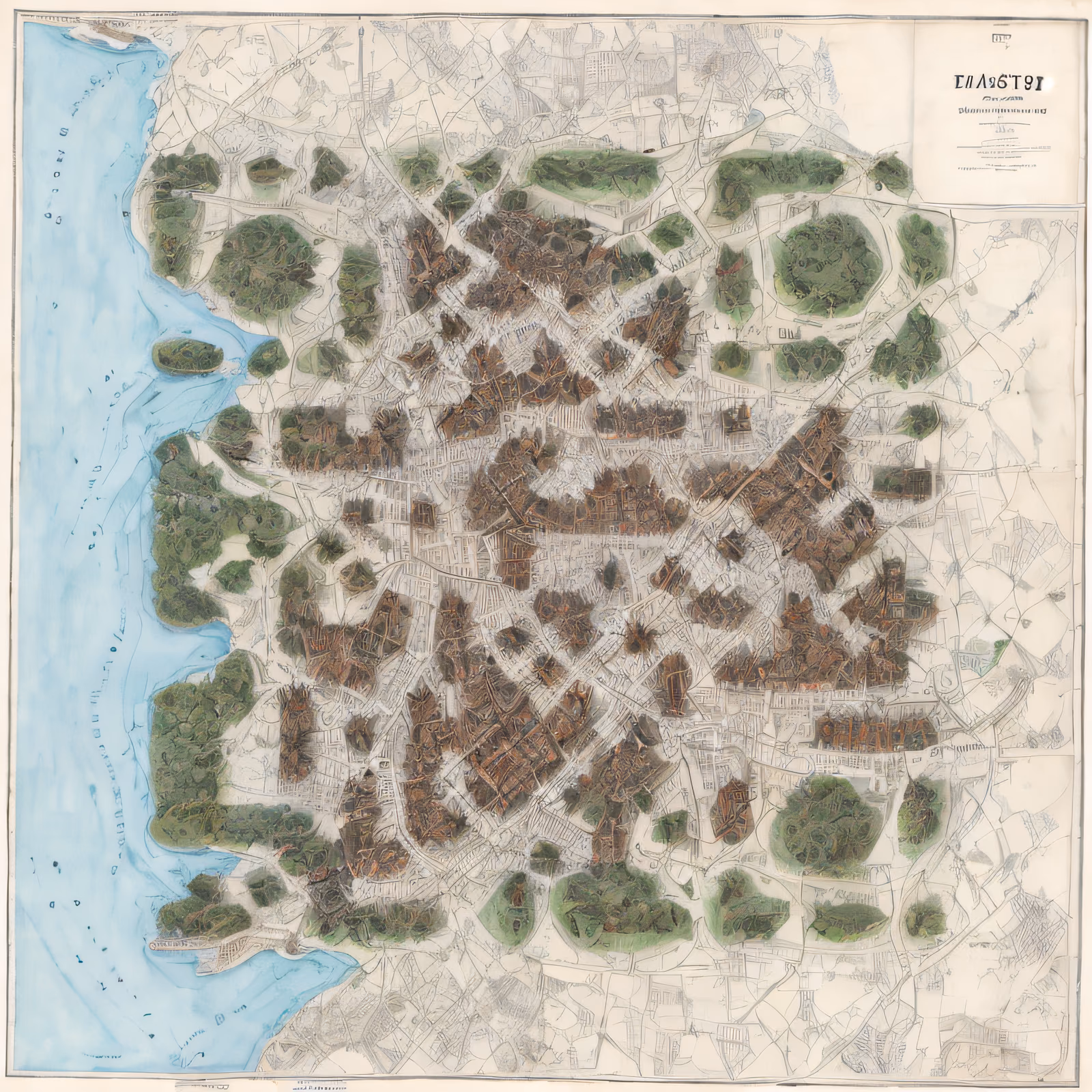Antique City Map Watercolor QR Code Art — image 1