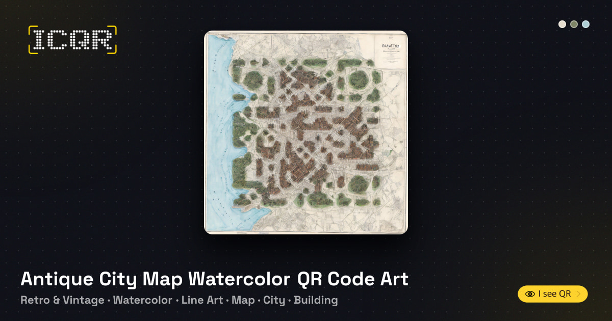 Antique City Map Watercolor QR Code Art • ICQR