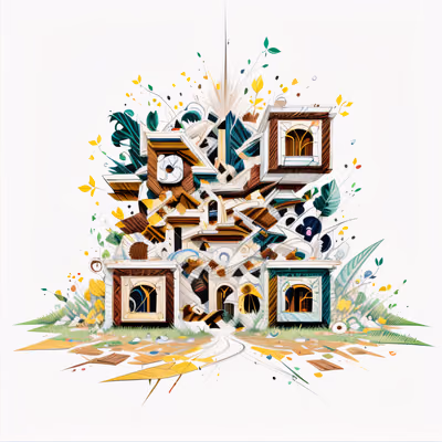 Exploding Wooden Windows Game Art QR Code Poster — image 1