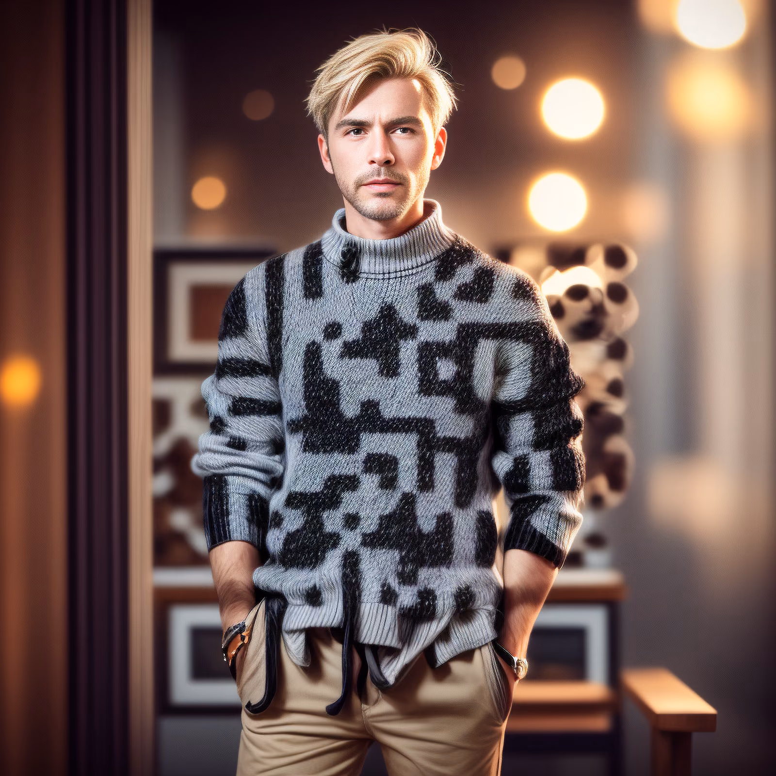 Man in Knit Sweater Photoreal QR Code for Apparel — image 1