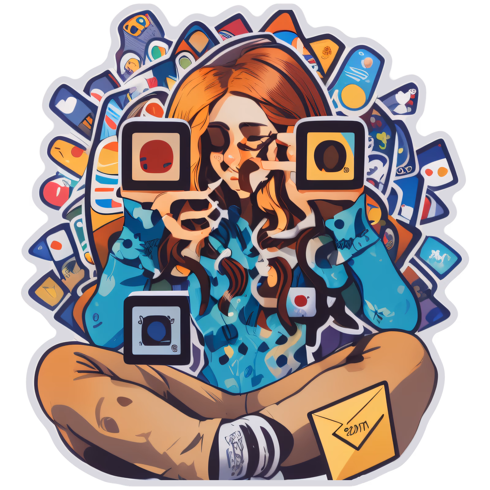 Девушка с иконками приложений: векторный QR-код для стикеров — изображение 1