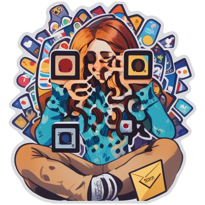 Girl With App Icons Vector QR Code for Stickers