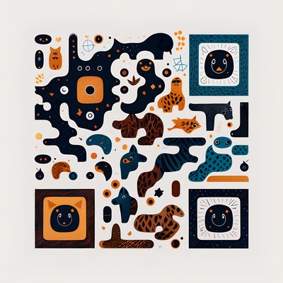 Doodle Animal Figures Flat QR Code for Posters