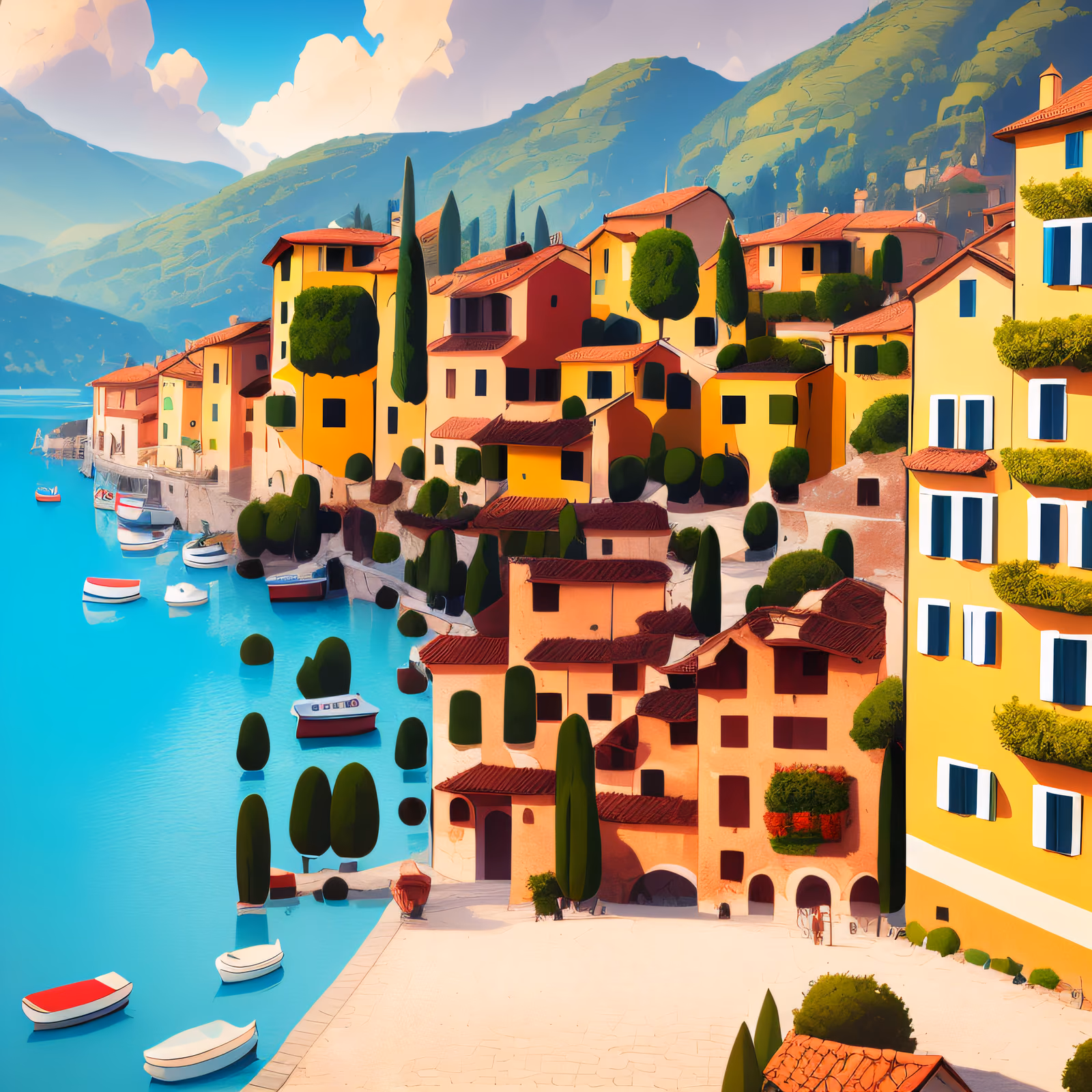 Lakeside Italian Village Vector QR Code Art — image 1