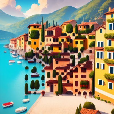 Lakeside Italian Village Vector QR Code Art