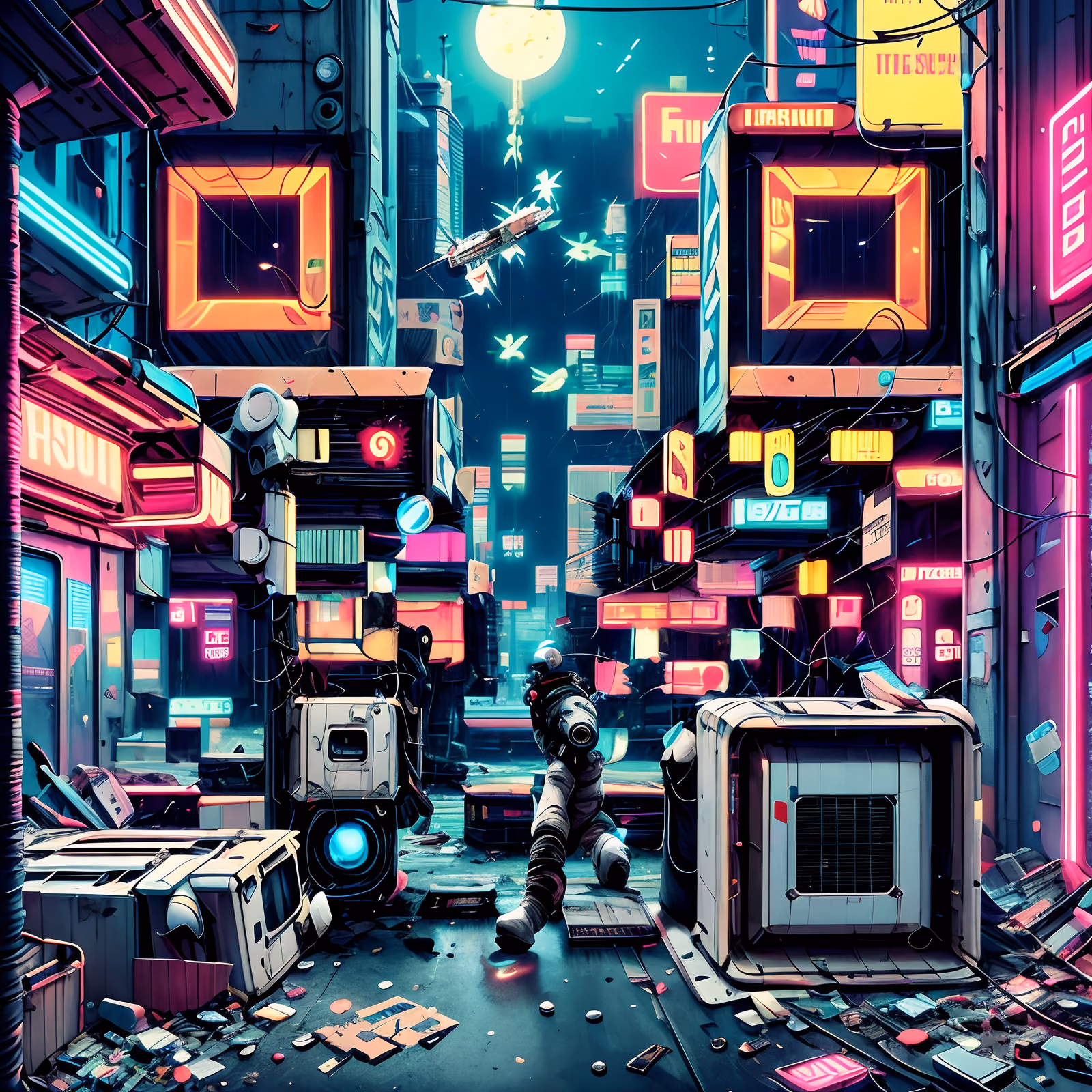 Neon Cyberpunk Alley Astronaut QR Code for Posters — image 1