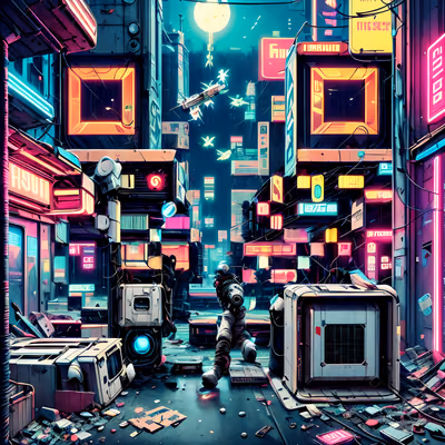 Neon Cyberpunk Alley Astronaut QR Code for Posters — image 1