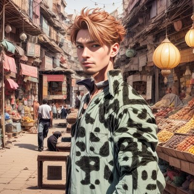 Bazaar Man Digital Painting QR Code for Posters